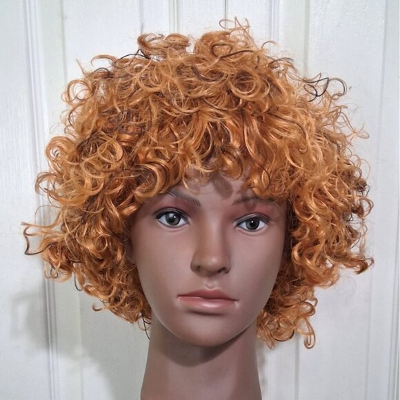 Curly Brown Rockstar Wig Gold Sunglasses Mustache Chain Rocker 80s Costume NEW - Picture 4 of 7